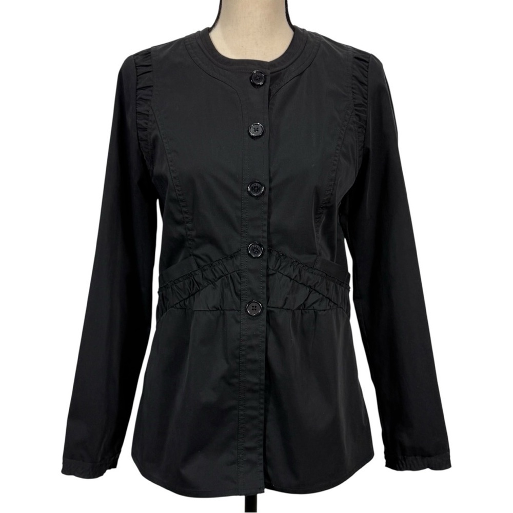 Yansi Fugel Black Button Front Peplum light jacket | Size XS